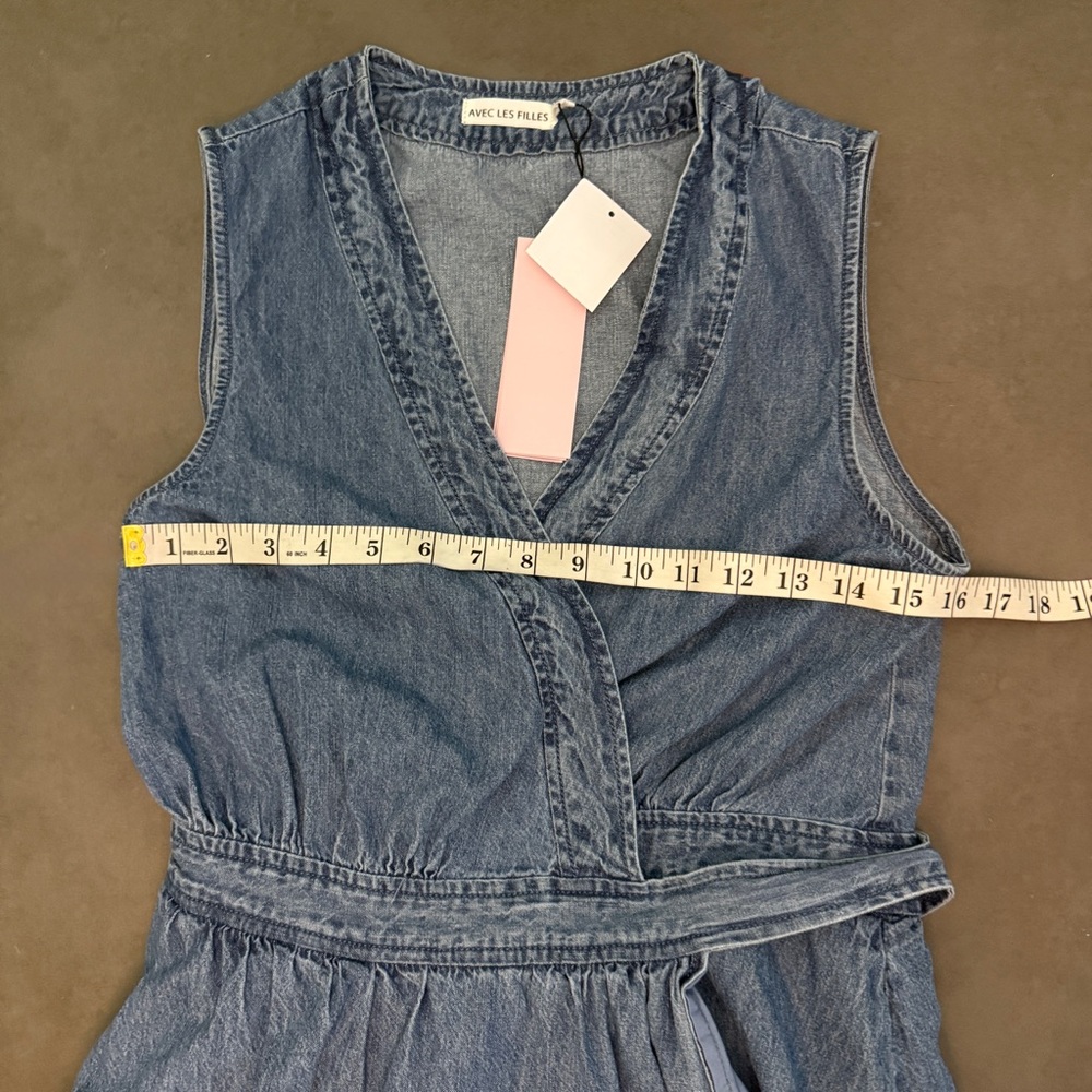 Avec Les Filles Blue Denim Tie Waist Wrap‎ Mini Dress - Picture 8 of 9